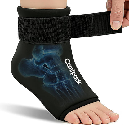 Comfpack Ankle Ice Pack Wrap for Swelling, Reusable Foot Ice Pack Wrap, Hot & Cold Therapy Compression Sleeve for Plantar Fasciitis Relief, Achilles Tendonitis, Sprain, Heel Pain, Sprained