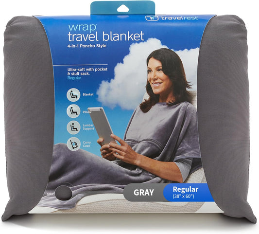 TRAVELREST 4-in-1 Travel Blanket - Comfort for Long Travel - Grey Regular