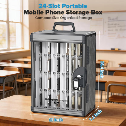 24 Slots Cell Phone Locker, Classroom Phone Storage Cabinet with Key, 【Wall Mounted】 【Aluminum Alloy】 Phone Lock Box, Mobile Phone Lockbox with Handle for School Office Exam(Silver)