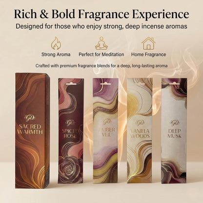 Incense Sticks Variety Pack with Wooden Holder | Nag Champa, Rose, Lavender, White Sage, Frankincense, Palo Santo & Sandalwood | Hand-Rolled Masala Incense