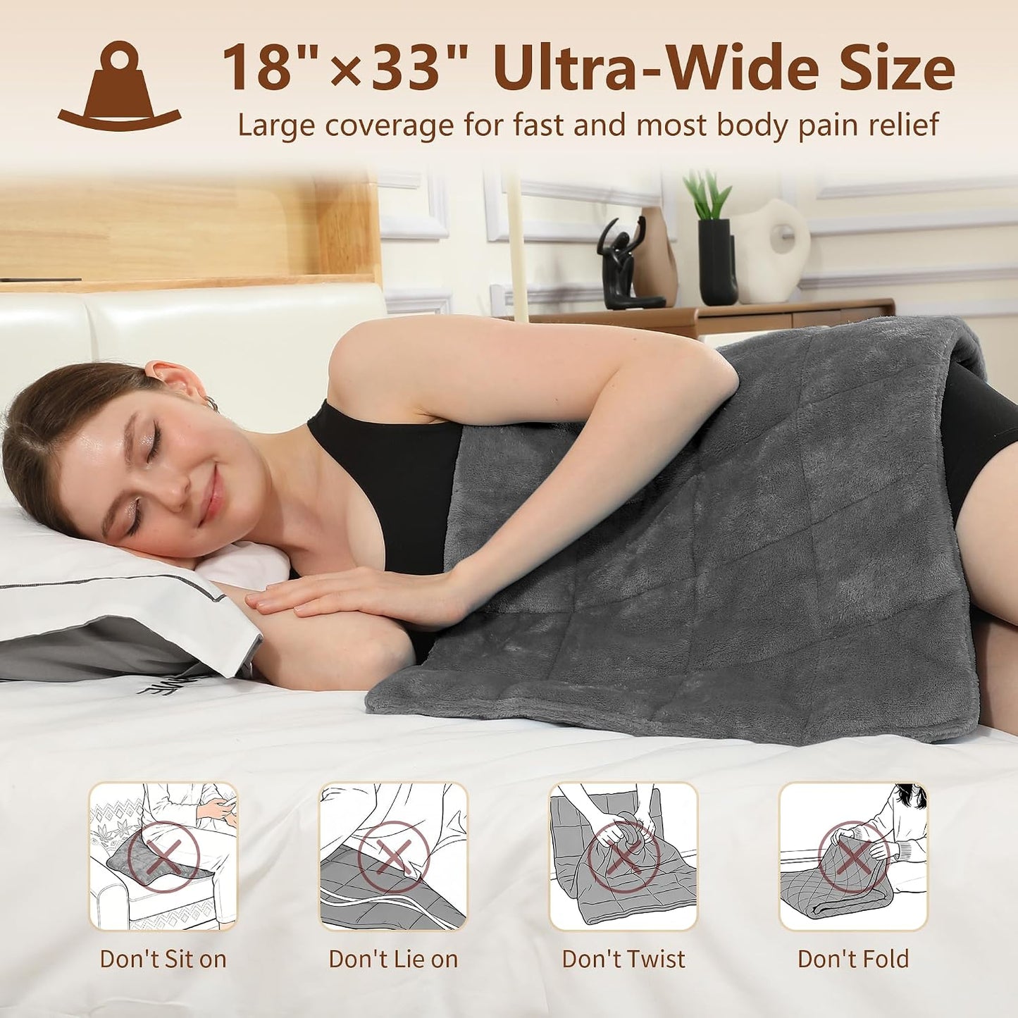 Electric Heating Pad HSA Eligible, Heated Pad for Back Neck Shoulder Pain Relif, Heating Pad for Period Cramps with 2H Auto Shut Off and 4 Heating Levels, 12"x24" Dark Grey