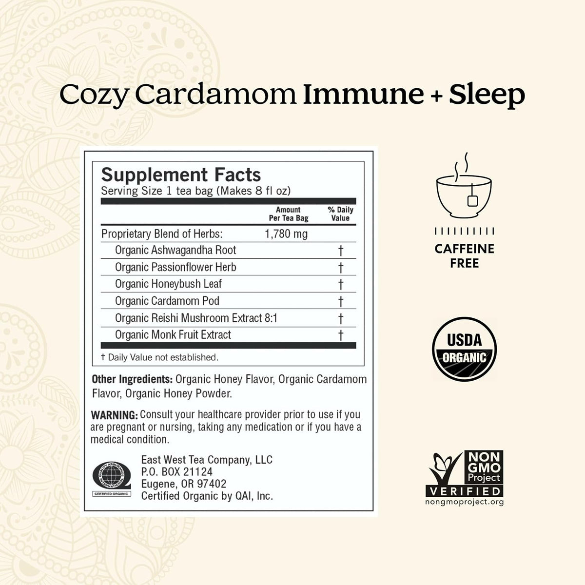 Yogi Cozy Cardamom Immune and Sleep Tea, 16 Tea Bags (6 Pack)