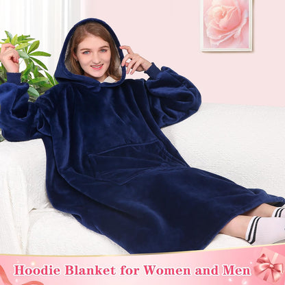 Waitu Wearable Blanket Sweatshirt Gifts for Women and Men, Warm and Cozy Giant Blanket Hoodie, Thick Flannel Blanket with Sleeves and Giant Pocket - Dark Gray