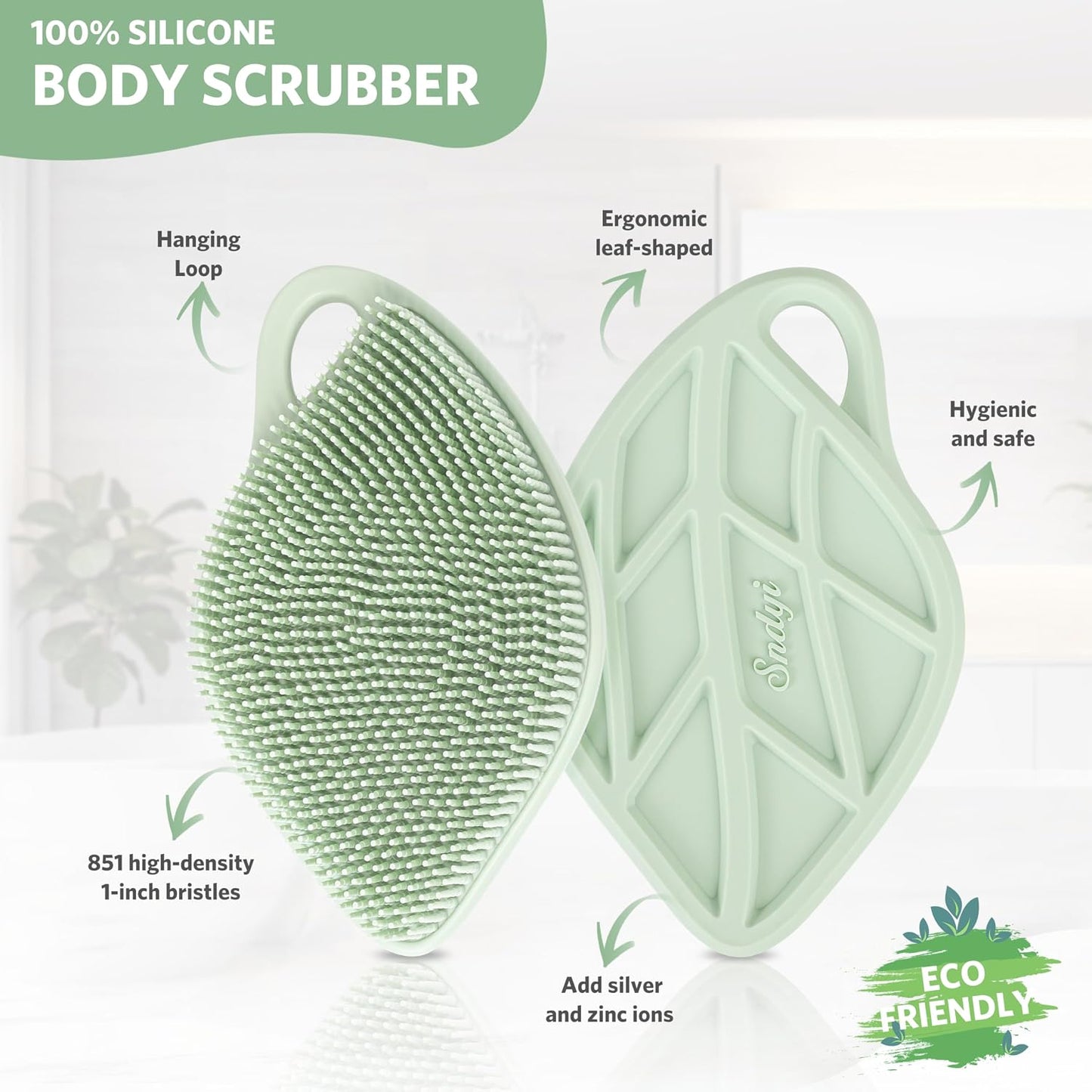 Sndyi Silicone Body Scrubber, Gentle Exfoliating Body Scrubber for Sensitive Skin, Leaf Shaped Shower Scrubber for Body with Lathering Bristles, Silicone Loofah Body Brush for Showering, Oatmeal