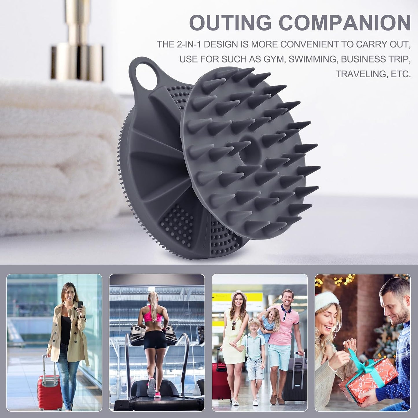 INNERNEED 2-in-1 Silicone Body Scrubber and Scalp Massager Shampoo Brush, Food-Grade Soft Material, More Hygienic, Easily Lather, Convenient for Travel, Gym, Business,etc (Pink)