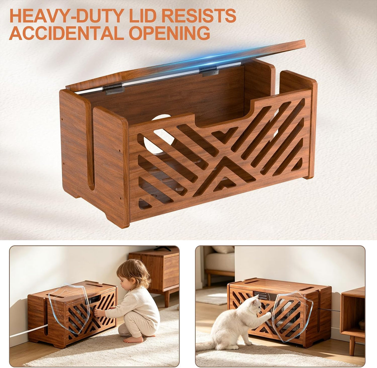 Extra Large Wooden Cable Management Box, 15.35 x 8.98 x 8.27 inches, Cord Hider Box with Cable Slots, Cable Organizer Box to Hide Power Strips, Surge Protector, Extension Cords for Desk & Floor