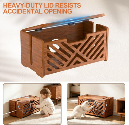 Extra Large Wooden Cable Management Box, 15.35 x 8.98 x 8.27 inches, Cord Hider Box with Cable Slots, Cable Organizer Box to Hide Power Strips, Surge Protector, Extension Cords for Desk & Floor