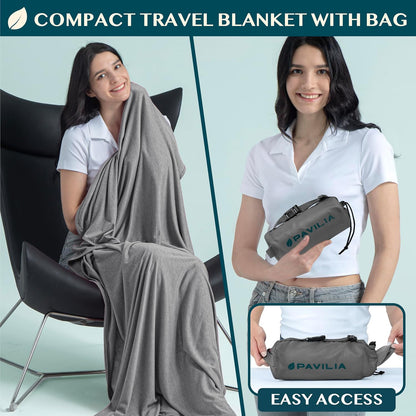 PAVILIA Travel Blanket Airplane Compact with Bag Lightweight, Purple