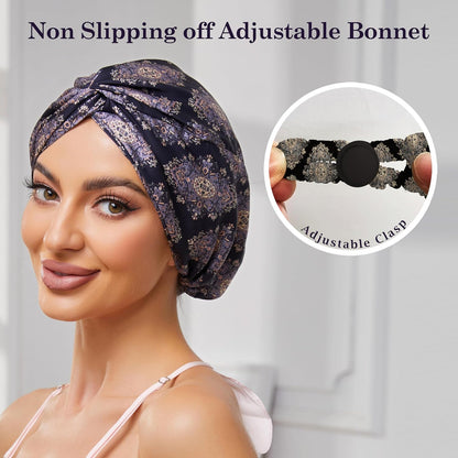 Adjustable Silk Satin Bonnet for Sleeping Hair Wrap, Double Layer Sleep Cap, Night Turban for Large Long Curly Braid Women Men Hair - Matcha Green