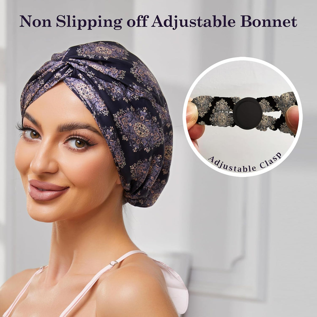 Adjustable Silk Bonnet Satin Curly Hair Wrap for Sleeping Women Anti Frizz