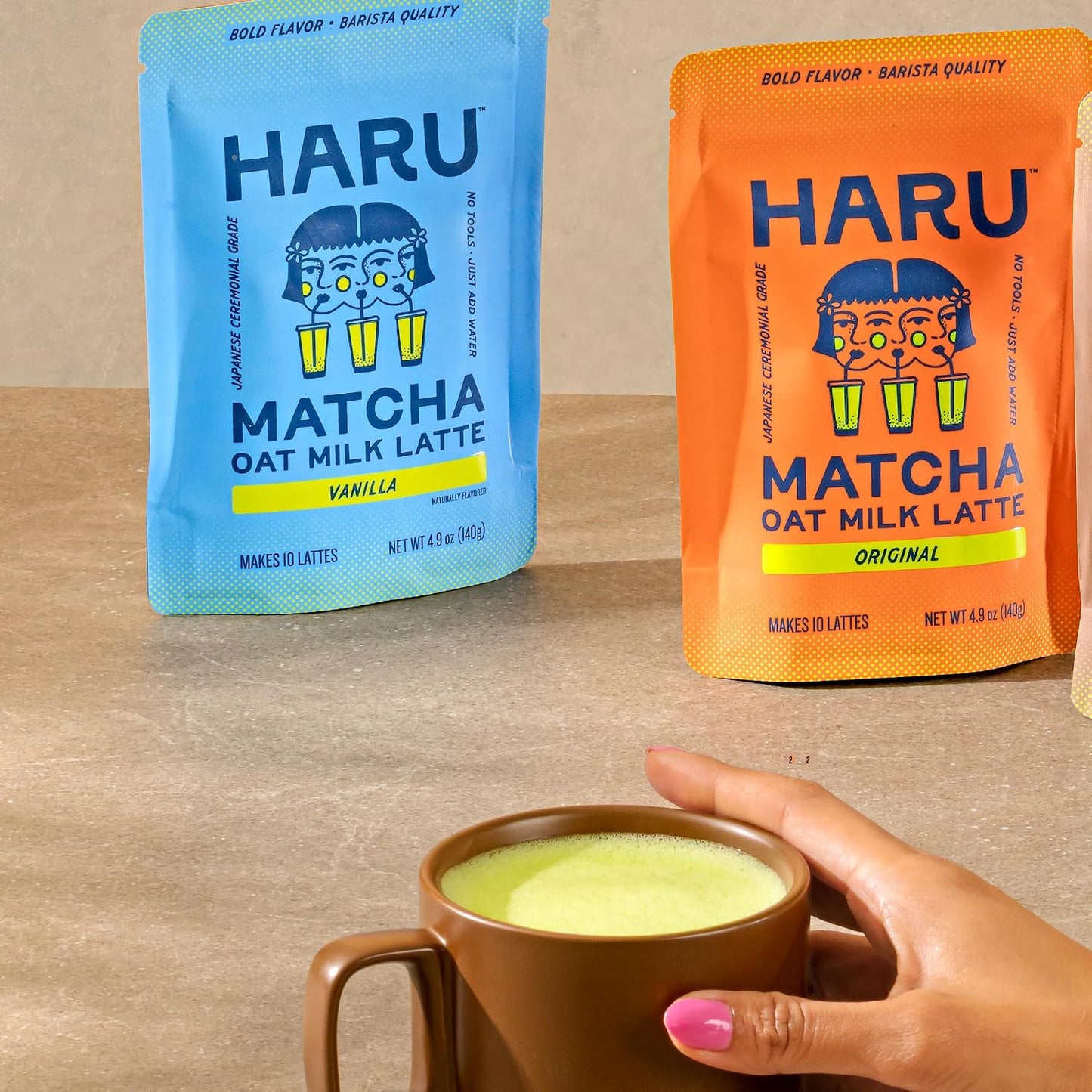 Haru Original Matcha Oat Milk Latte Mix, Ceremonial Japanese Matcha, Barista-Style Instant Latte, Vegan, Non-Dairy, Smooth Clean Energy, Just Add Water, 2-Pack (20 Lattes)