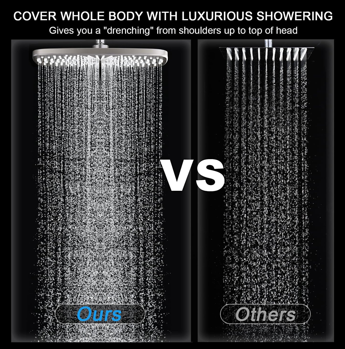 BOZYBO Rain Shower Head with Handheld: High Pressure Shower Heads with Handheld Spray Combo, 12" Rainfall Shower Head and 9 Sprays Hand Showerheads with Magnetic Docking and Power Jets, Black 1.75GPM