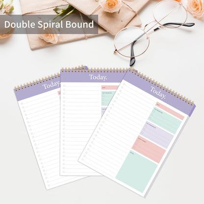 To Do List Notepad - Daily Planner Notepad 104 Pages Task Planner, 6.7" x 9.8" Double Sided Spiral Notebook with Checklist Productivity Planning Pad for Work Office Home-Pink