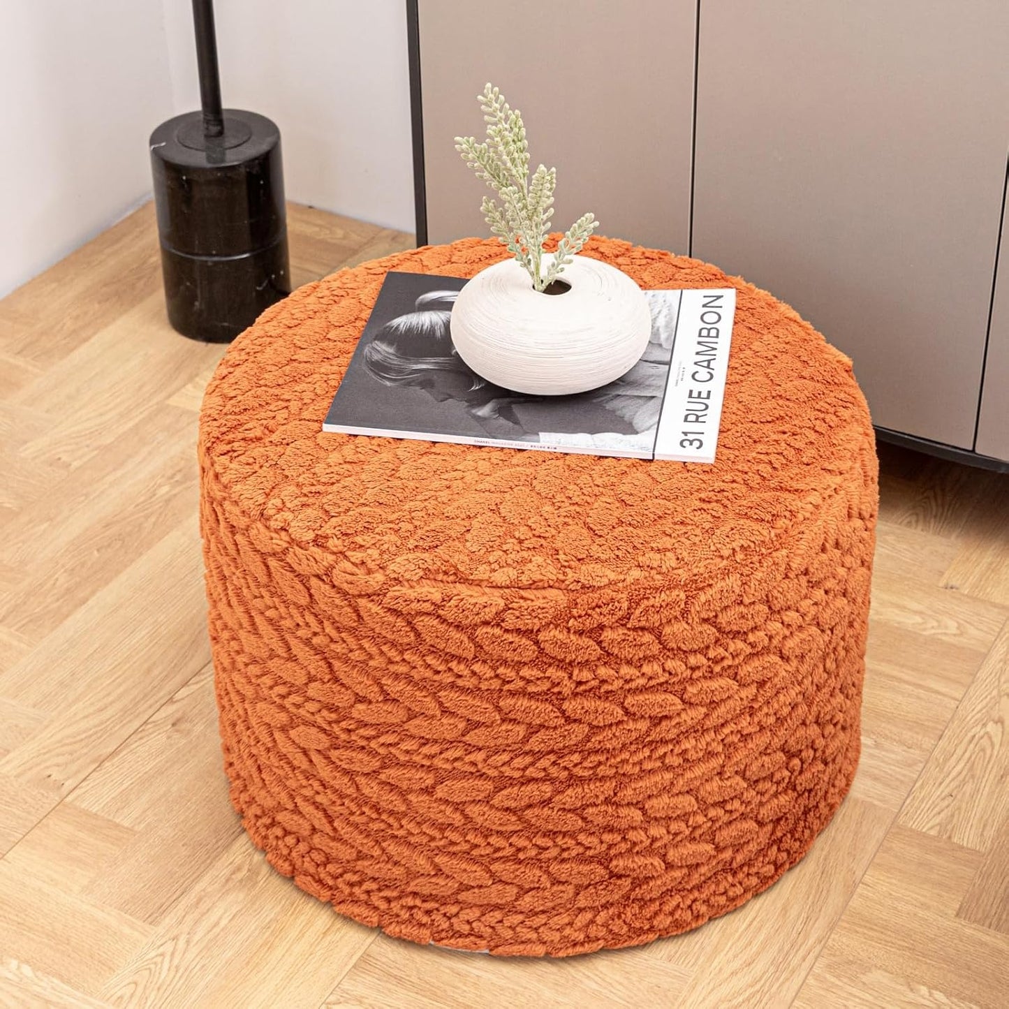 Round Pouf Ottoman Foot Stool 20x14In Ottoman Footrest for Couch Sofa Green