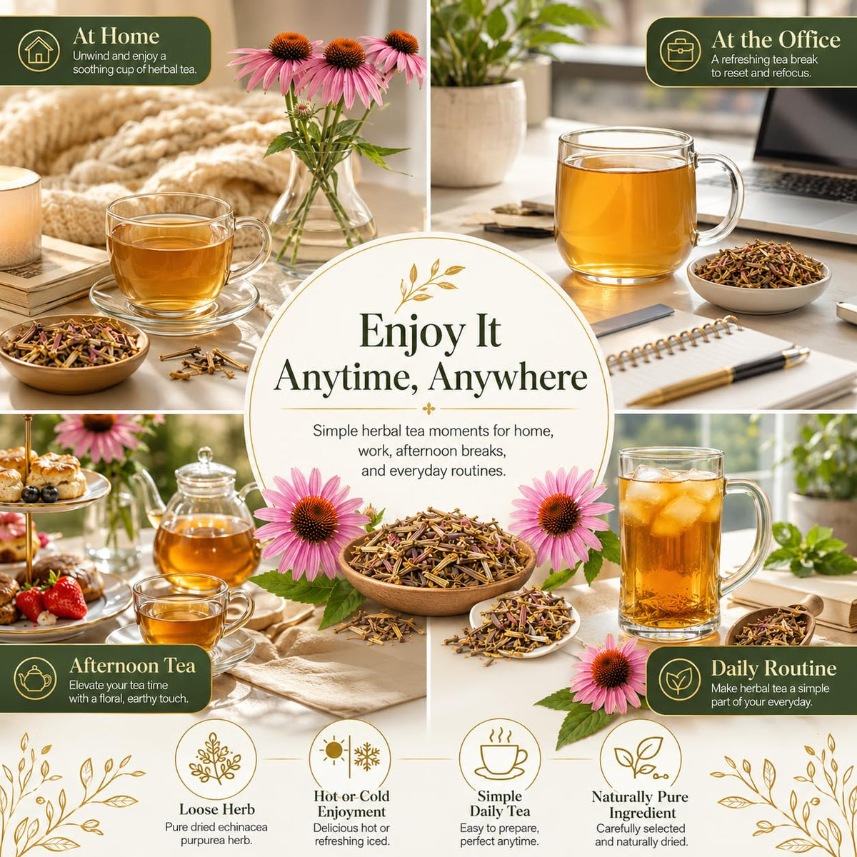 WOTIHA Dried Echinacea Herb 136g (4.8 oz), Echinacea purpurea Loose Leaves for Herbal Tea