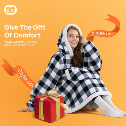 Giggling Getup Wearable Blanket Hoodie for Adults Gifts for Teen Girls Sister Women Sherpa Fleece Printed Hooded Blanket Sweatshirt Warm Cozy with Pocket & Sleeves Beige Cat