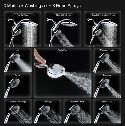 Rain Shower Head with Handheld Showerhead, Black 1.75GPM 460311