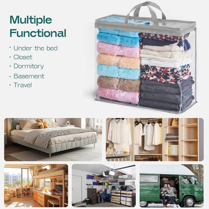 Hopack Under Bed Storage Bags Organizer, 22L Clear Storage Bags, Bags Organizer Clear Zipper Containers Bedroom, Storage Bag for Sweater, Clothes, Shoe Toy, Blanket, Sheet (Black)