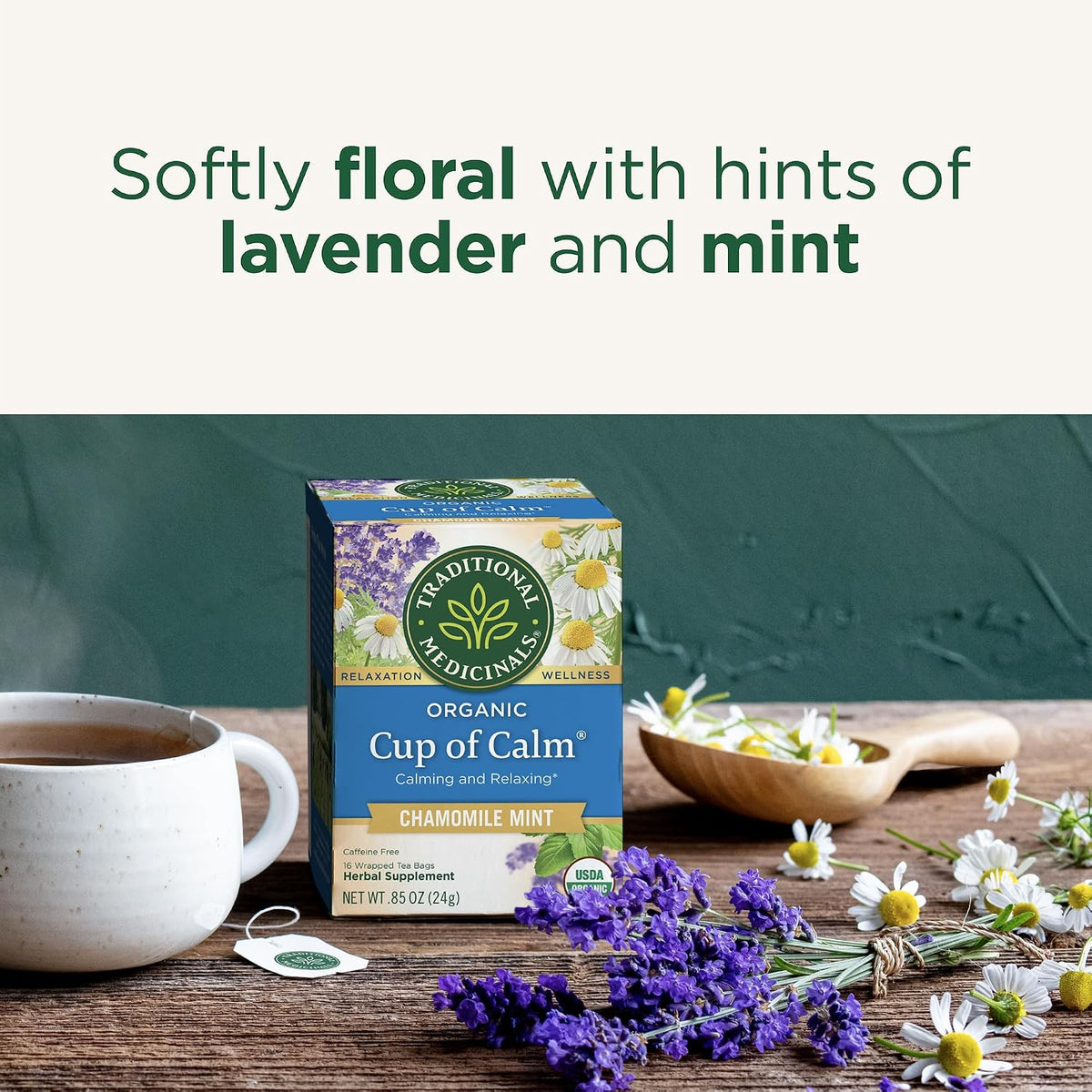 Traditional Medicinals Organic Cup of Calm Chamomile Mint, 16 Tea Bags