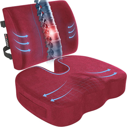 FORTEM Seat Cushion, Office Chair Cushion, Lumbar Support Pillow for Office Chair, Memory Foam Car Seat Cushions, Sciatica Coccyx Tailbone Pain Relief, Cushions for Back Support, Washable, Non Slip