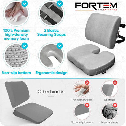 FORTEM Seat Cushion, Office Chair Cushion, Lumbar Support Pillow for Office Chair, Memory Foam Car Seat Cushions, Sciatica Coccyx Tailbone Pain Relief, Cushions for Back Support, Washable, Non Slip