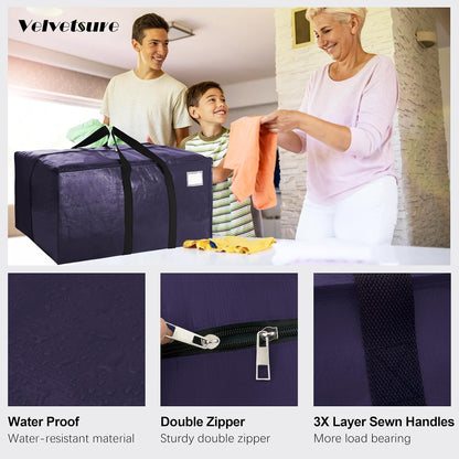 VELVETSURE Heavy Duty Extra Large Moving Bags W/Backpack Straps - Strong Handles & Zippers, Storage Totes For Space Saving, Fold Flat, Alternative to Box and Bin (Set of 6, Multicolor)