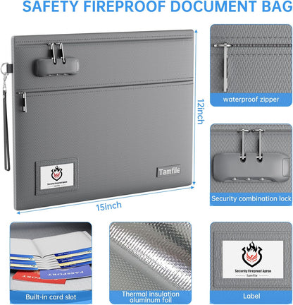 Tamfile Fireproof Document Bag with Lock,15x12 inch Heat Resistant Cash Bag