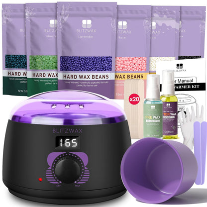 BLITZWAX Brazilian and Bikini Waxing Kit for Women, Hard Wax Warmer for Face, Legs and Body, At Home Hair Removal Kit, Beginner Friendly, Digital Fast Heating, 51 Wax Items