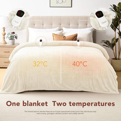 Homemate Heated Blanket Electric Throw - 50"x60" Heating Blanket Throw 1/2/4/6/8 Hours Auto-Off 10 Heat Levels Over-Heat Protection Soft Flannel Sherpa Heater ETL Certification