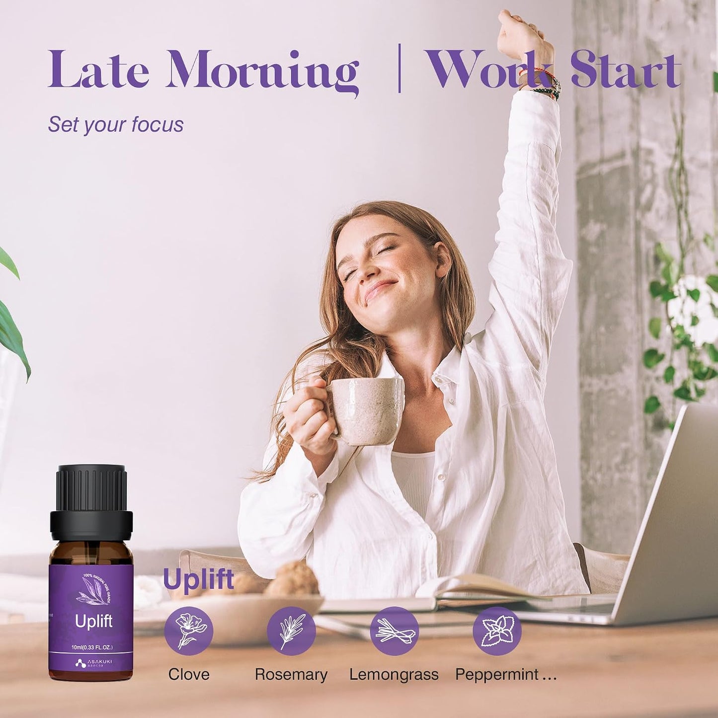 ASAKUKI Essential Oils for Diffuser –6 Mood Essential Oil Blends (Breathe, Uplift, Sensual, Balance, Unwind, Rest) for Morning to Night Rituals, Home & Daily Use-Thoughtful Gift