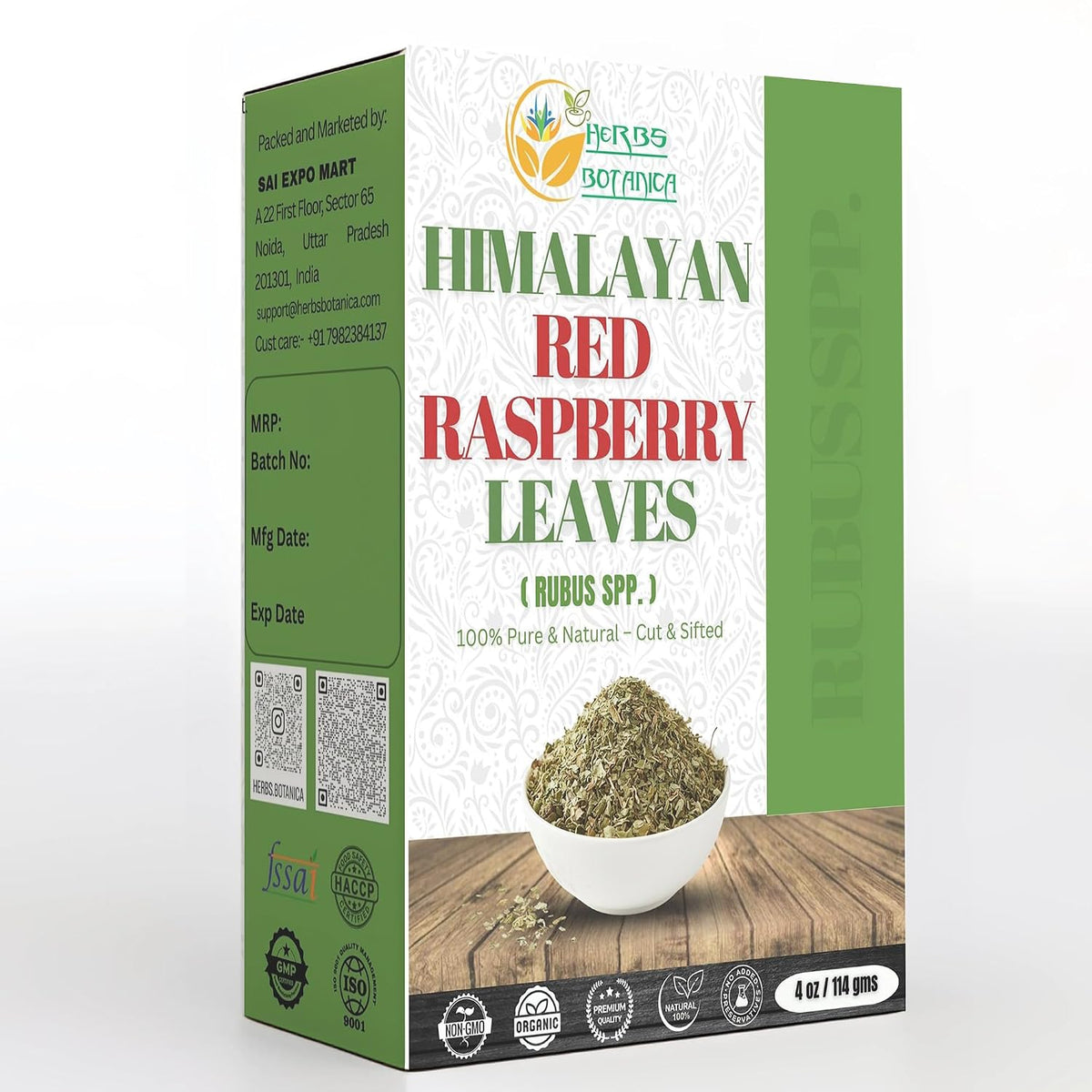Herbs Botanica Himalayan Raspberry Leaf Premium Dried Red Raspberry Leaves for Herbal Tea, Infusions & DIY Blends Cut & Sifted Rasberry Leaf Tea 4 oz Resealable Pack