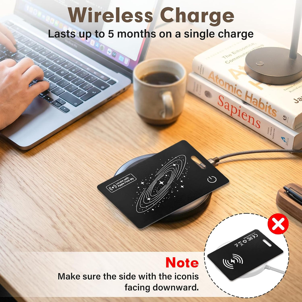 Smart Wallet Tracker Card (iOS Only) - Item Finder for Luggage, Keys & Passport 、Compatible with Apple Find My、Slim, Rechargeable & IP68 Waterproof (4 Black)