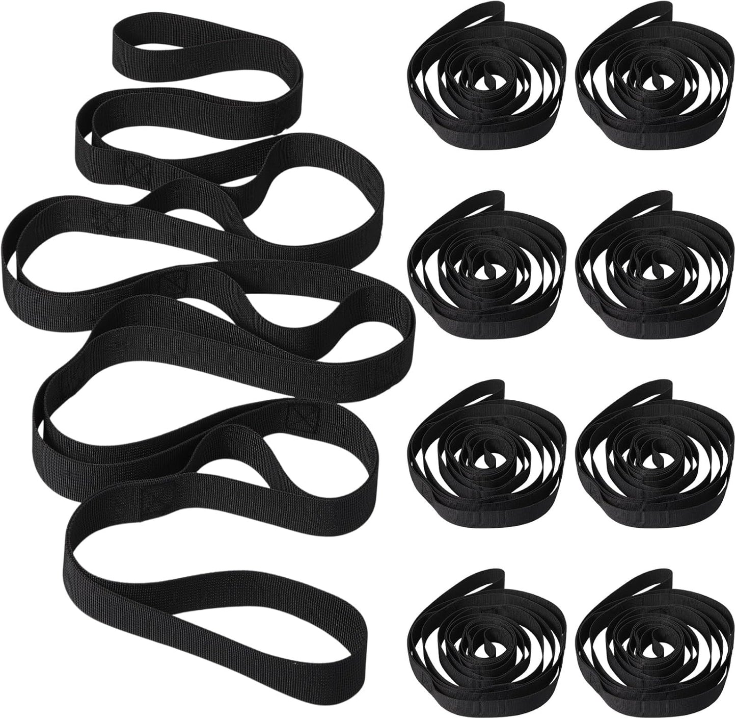 Foilswirl 8 Pack Stretching Strap with 10 Loops Bulk Yoga Strap Bulk for Physical Therapy Stretch Bands with Loops Non Elastic Bands for Exercise Dance