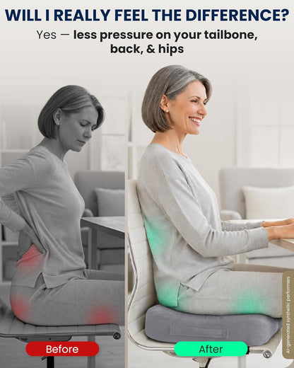 5 STARS UNITED Seat Cushion - Memory Foam Chair Cushion for Tailbone Pain Relief - Ergonomic Support for Coccyx, Sciatica & Butt - Office, Desk & Gaming Chair, Car Seat, Wheelchair, Black Suede