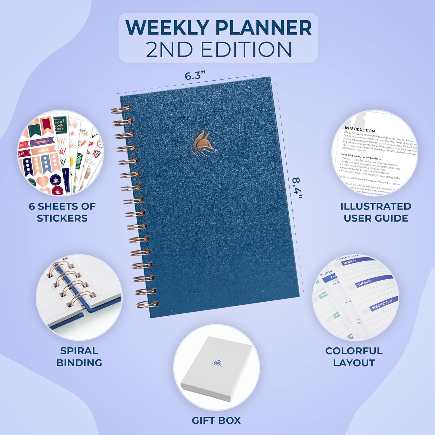 Clever Fox Planner 2nd Edition – Colorful Weekly & Monthly Goal Planner, Time Management & Productivity Organizer, Undated, A5 (Dark Teal)