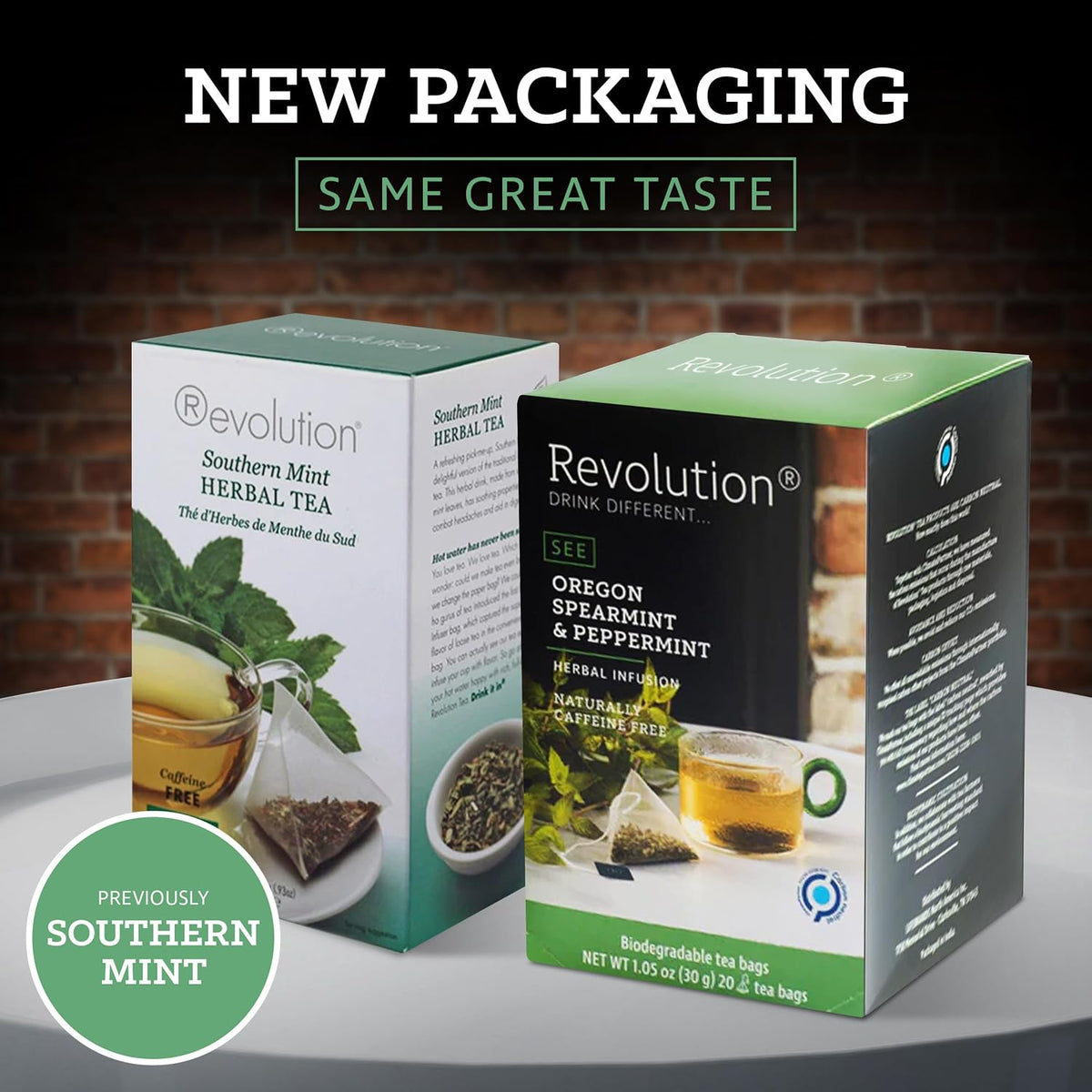 REVOLUTION TEA® Southern Mint [THE ORIGINAL] – Oregon Spearmint & Peppermint – Premium Full Leaf Tea – Biodegradable Infuser Tea Bags – Herbal Tea – Naturally Caffeine Free – 20 Bags