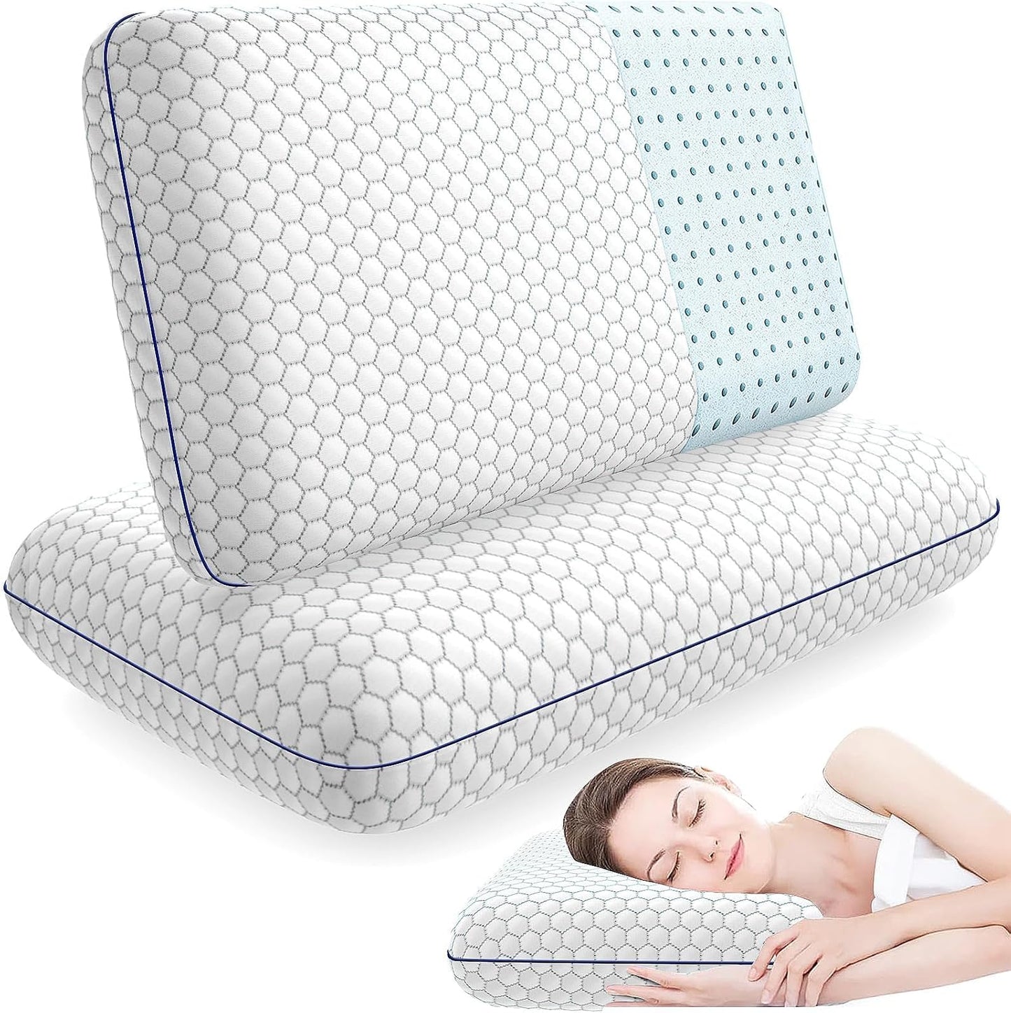 CushyOasis Memory Foam Pillows for Sleeping, Firm Bed Pillow, Standard Size
