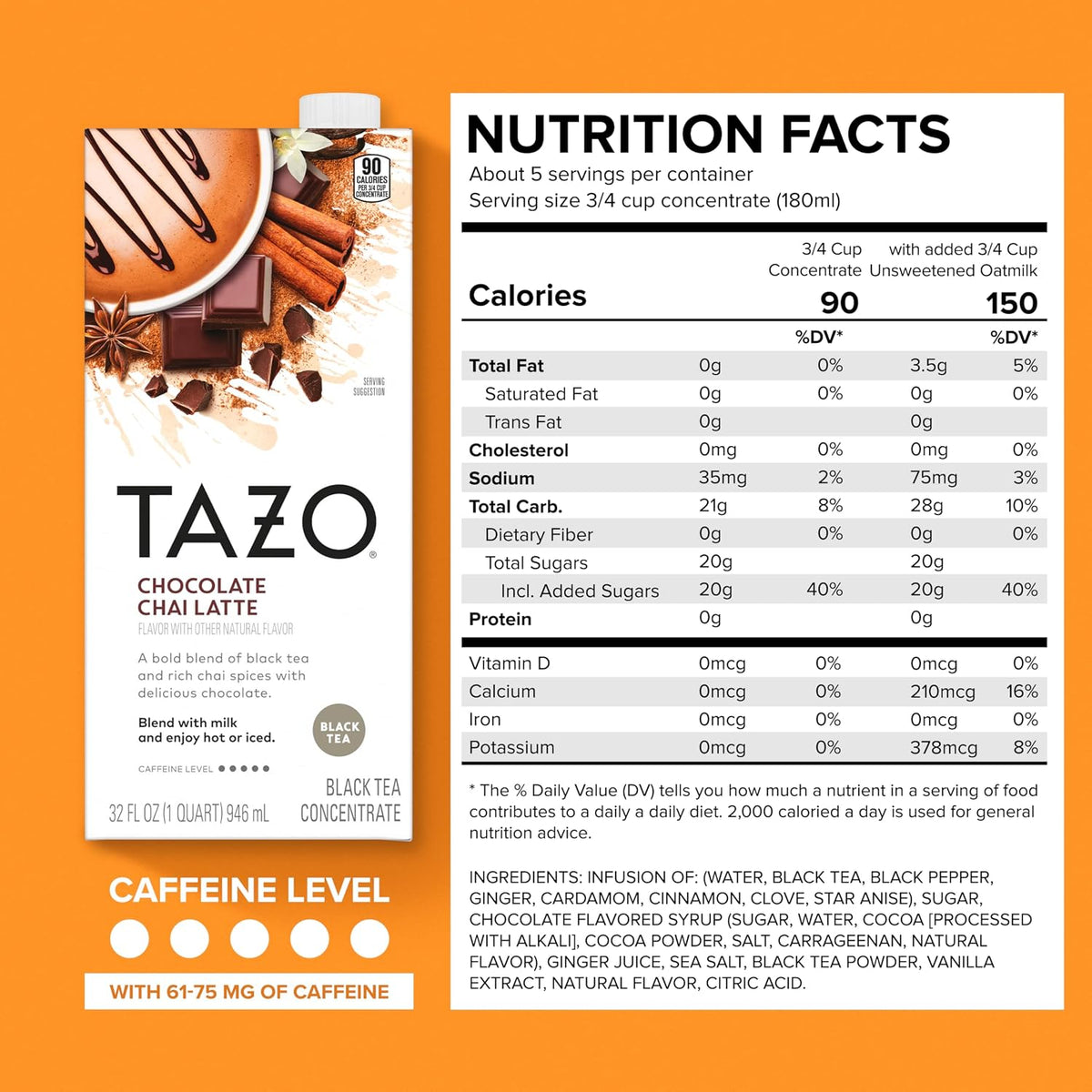 TAZO Skinny Chai Latte Concentrate, 32 oz Cartons, 2-Pack