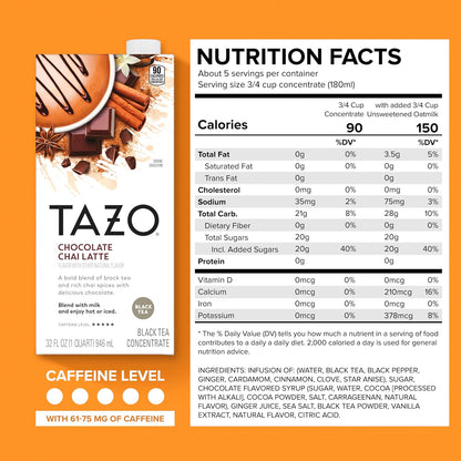 TAZO Skinny Chai Latte Concentrate, 32 oz Cartons, 2-Pack