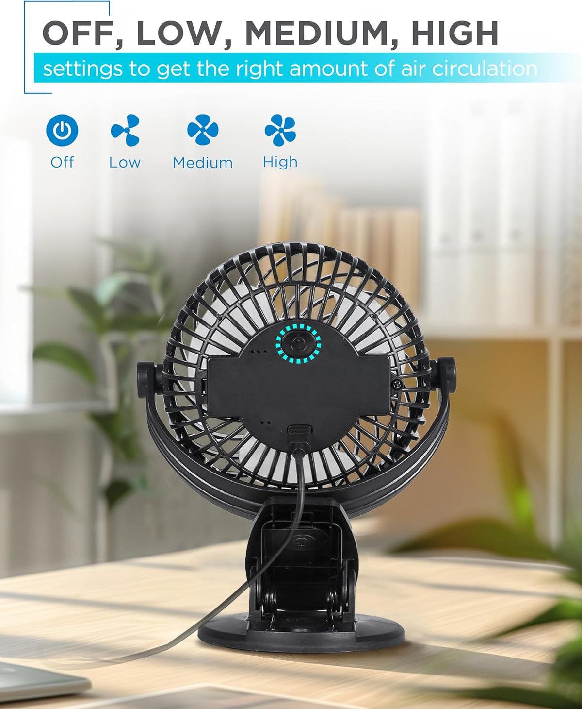 BLACK+DECKER 4" Convertible Cooling Fan, 3-Speed, Type-C USB, 2-Pack, Black