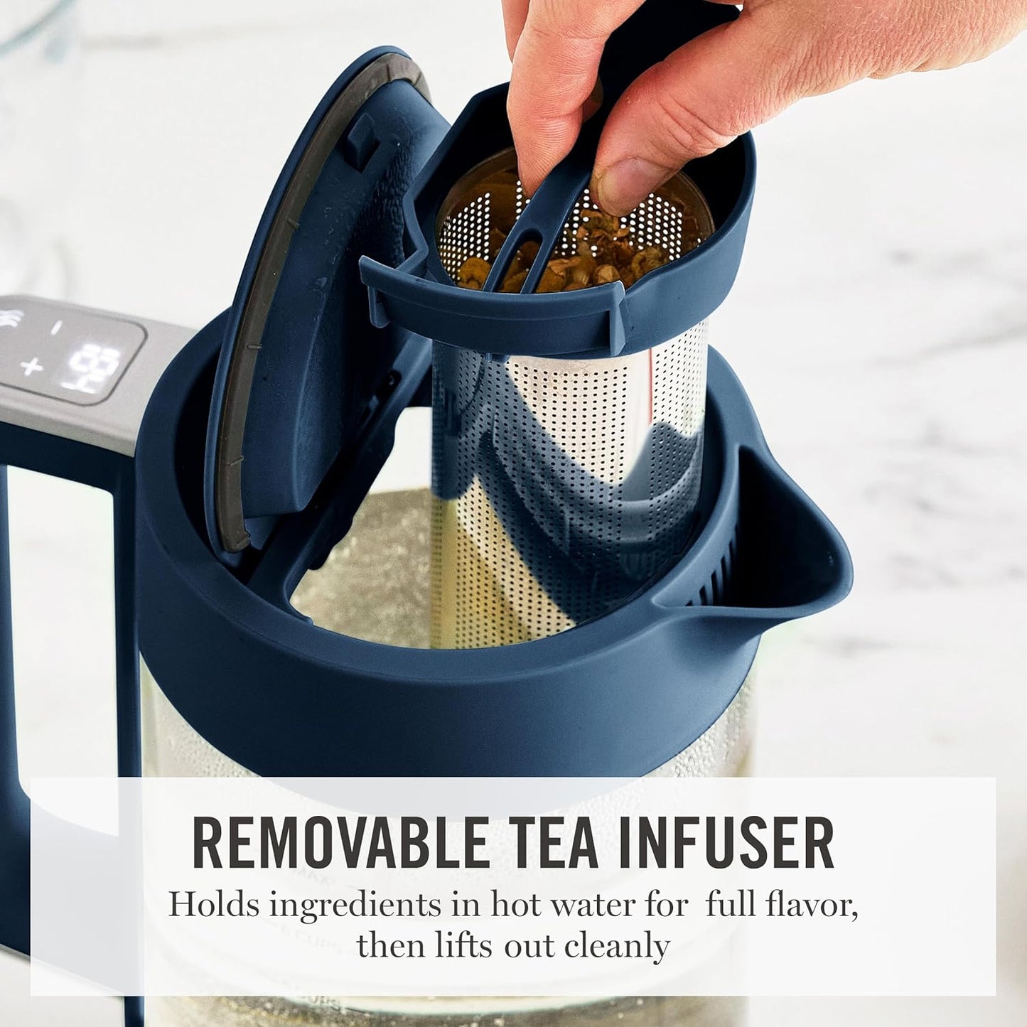 Martha Stewart Electric Kettle with Removable Stainless Steel Tea Infuser, Glass Carafe 1.7L (7 Cups), Hot Water Boiler, 4 Presets, Keep Warm & Auto Shut-Off, Cordless 360° Swivel Base, Honeydew Green