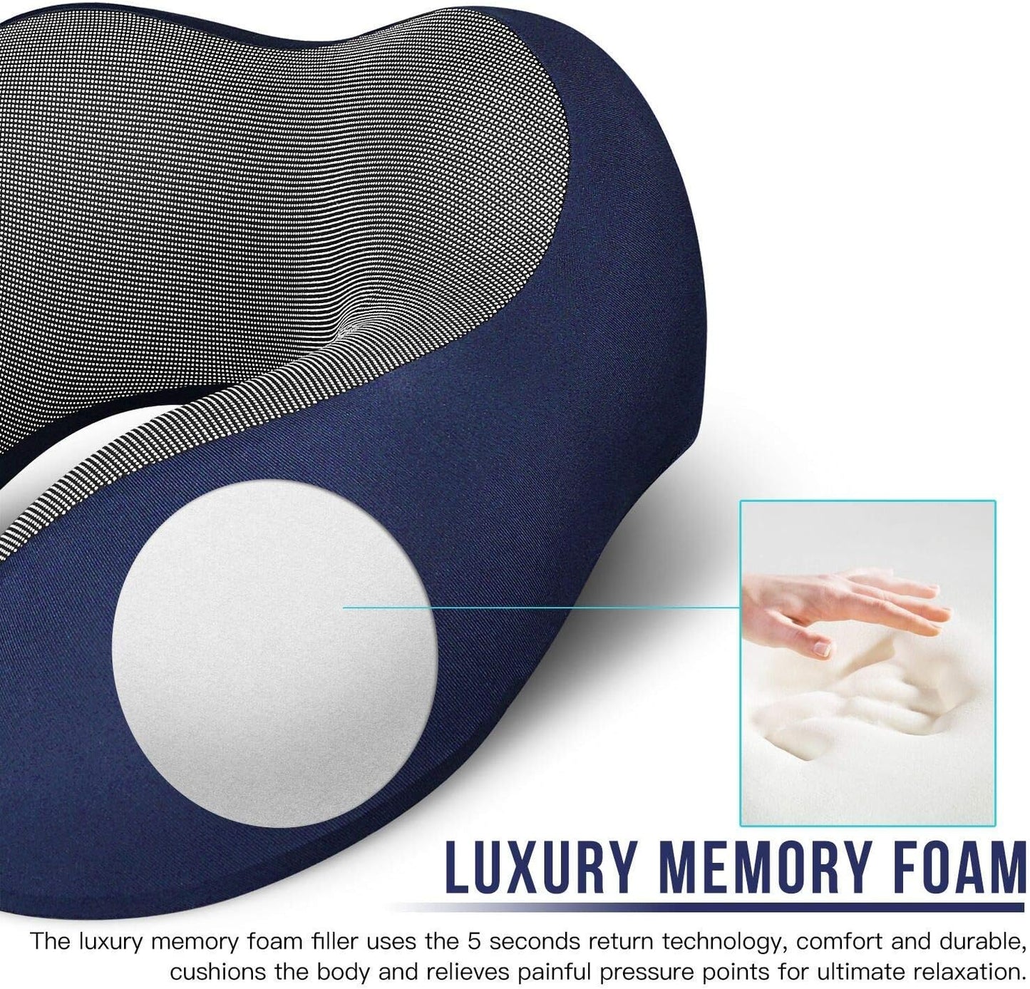 MLVOC Neck Pillow for Traveling, Upgraded 100% Pure Memory Foam Travel Neck Pillow for Airplane Flight Sleep, Breathable & Machine Washable Cover, Travel Kit with 3D Eye Mask, Earplugs & Bag, Black