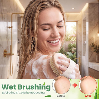 Gejoy 10 Pcs Dry Brushing Body Brush for Lymphatic Drainage Exfoliating Brush with Massage Nodule Dry Skin Body Scrubber Cellulite Shower Circulation Dead Exfoliator (4.92 x 2.56 Inches,Wood Color)