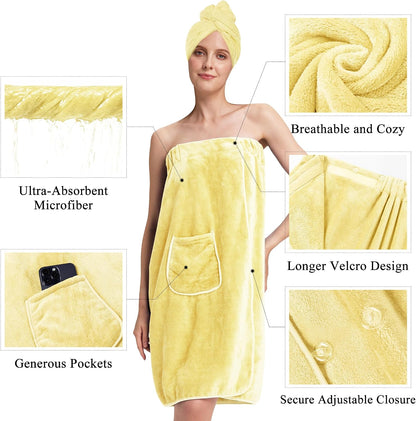 PJGGZ Towel Wrap for Women, Adjustable Button Quick Dry Absorbent Bath Wrap