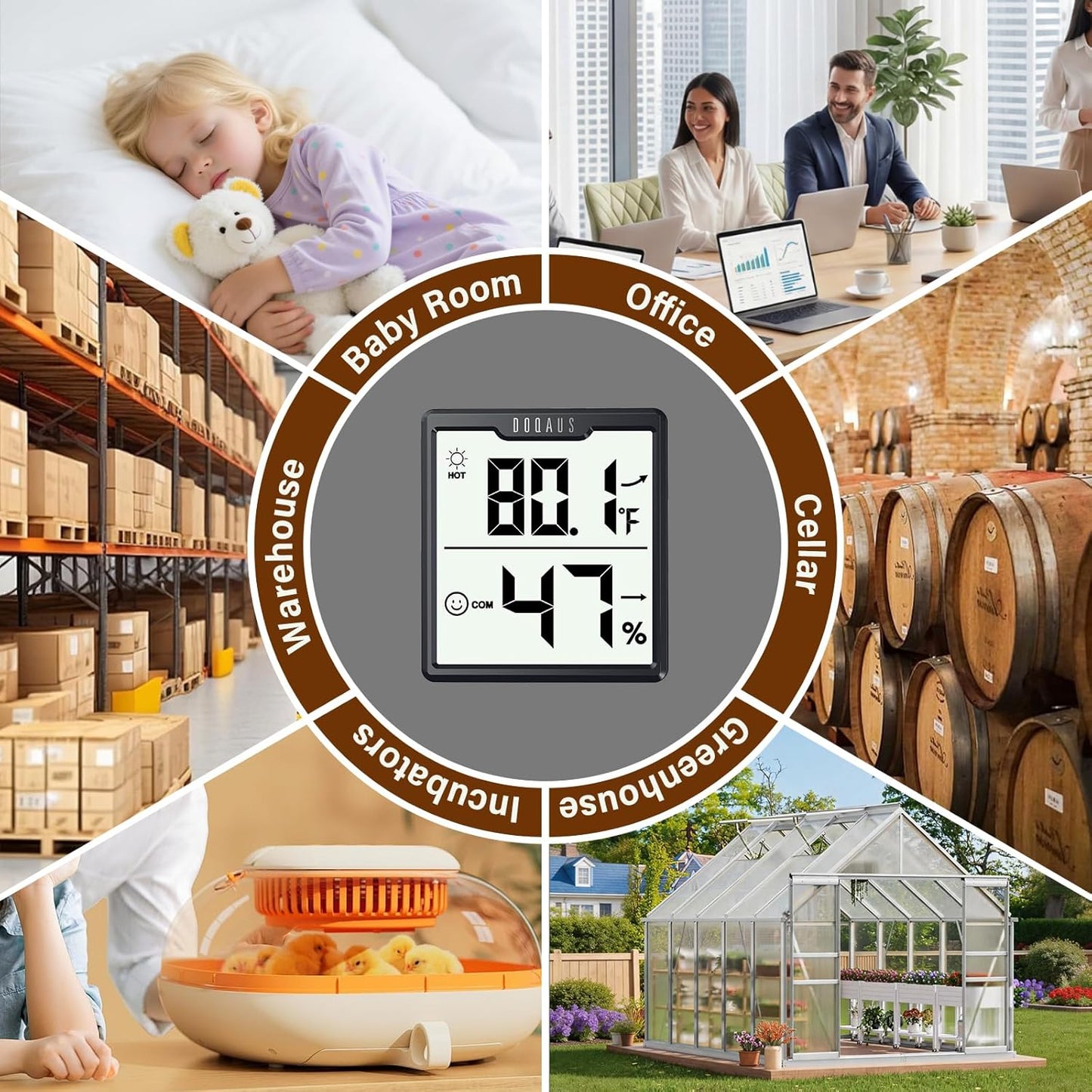 DOQAUS 3 Pieces Digital Hygrometer Indoor Thermometer Humidity Meter with Accurate Temperature and Humidity Monitor for House, Baby Room, Greenhouse, Incubator - Battery Included