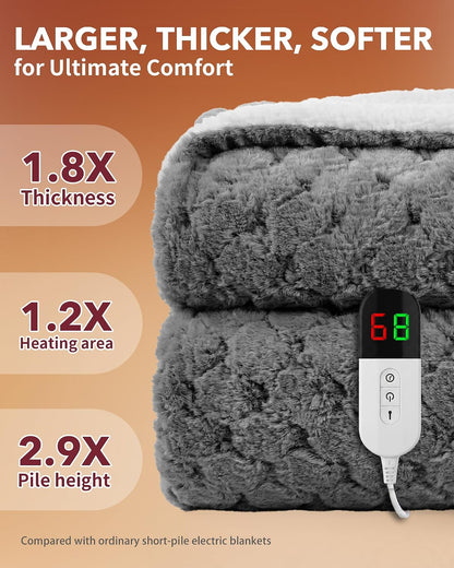 Homemate Electric Heated Blanket Twin - 62"x84" Heating Bed Blankets Throw with 10 Heating Levels 8 Hours Auto Off Fast Heating Over-Heated Protection Ultra Soft Warm Flannel ETL Certified Grey - Colors A