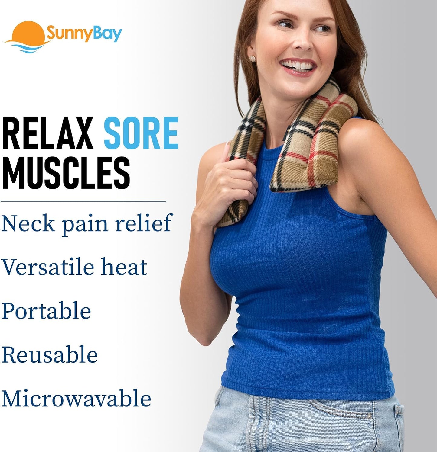SunnyBay Microwavable Heating Pad for Neck and Shoulder, Heated Neck Wrap, Microwave Heat Pad, Weighted Beanbag Moist Hot or Cold Compress, 2.2 lbs, 26x4 Inches, Navy Blue