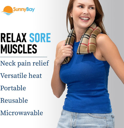 SunnyBay Microwavable Heating Pad for Neck and Shoulder, Heated Neck Wrap, Microwave Heat Pad, Weighted Beanbag Moist Hot or Cold Compress, 2.2 lbs, 26x4 Inches, Navy Blue