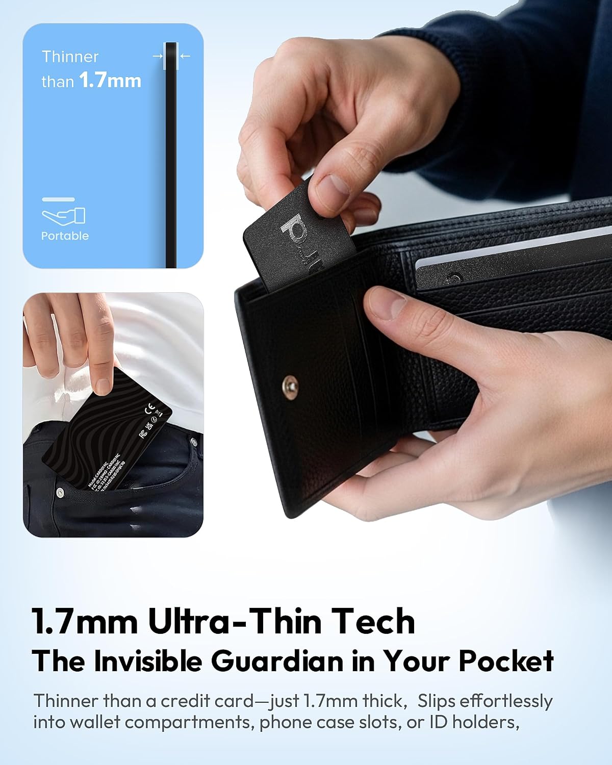 Incard Wallet Tracker Card,Certified by Apple Find My & Goole’s Find Hub Bluetooth Tracker, 1.7mm Wallet Finder, IP68 Waterproof Smart Card,5 Years Battery Life Item Finder for Passport-1PCS