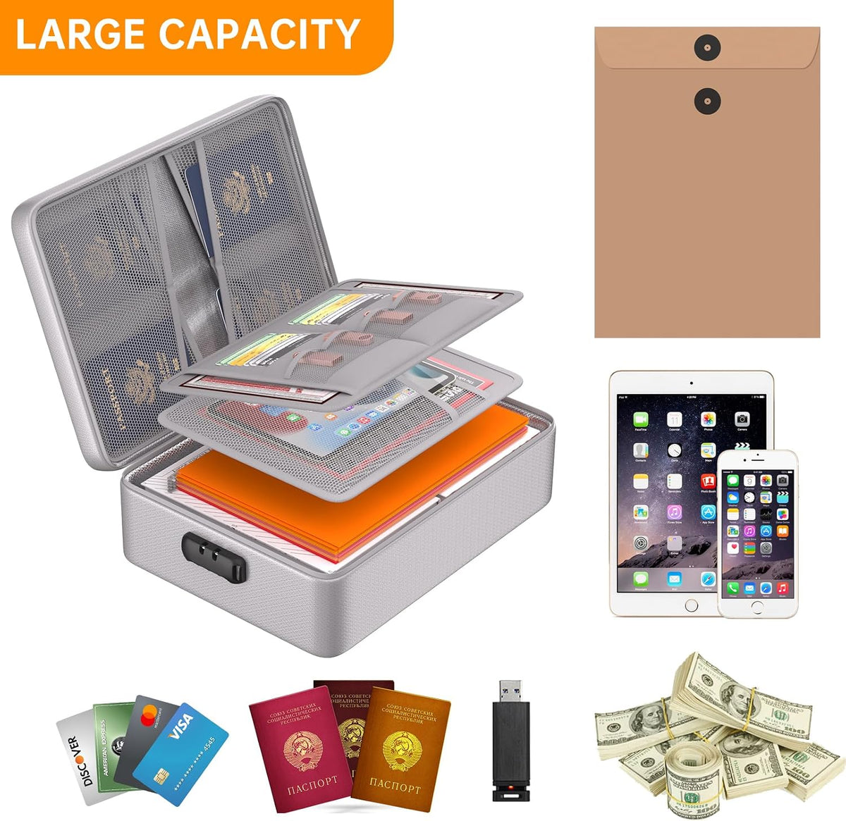 DocSafe 5200°F Fireproof Document Organizer Box with Lock, Heat Insulated